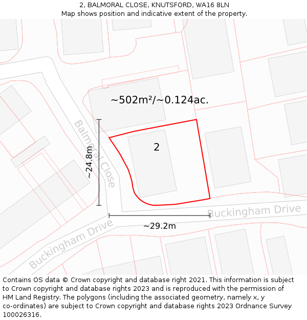2, BALMORAL CLOSE, KNUTSFORD, WA16 8LN: Plot and title map