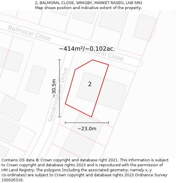 2, BALMORAL CLOSE, WRAGBY, MARKET RASEN, LN8 5RN: Plot and title map
