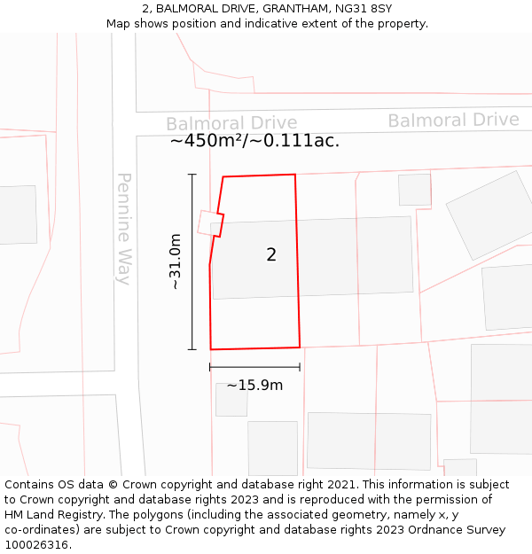 2, BALMORAL DRIVE, GRANTHAM, NG31 8SY: Plot and title map