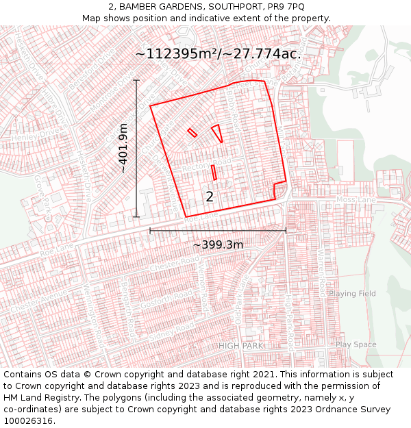 2, BAMBER GARDENS, SOUTHPORT, PR9 7PQ: Plot and title map