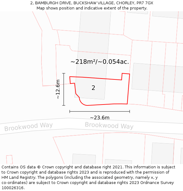 2, BAMBURGH DRIVE, BUCKSHAW VILLAGE, CHORLEY, PR7 7GX: Plot and title map