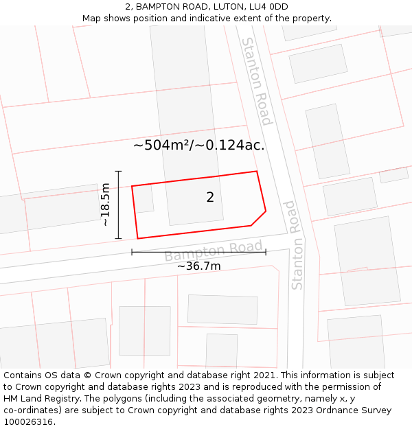 2, BAMPTON ROAD, LUTON, LU4 0DD: Plot and title map