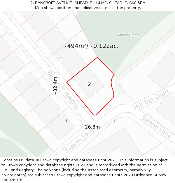 2, BANCROFT AVENUE, CHEADLE HULME, CHEADLE, SK8 5BA: Plot and title map