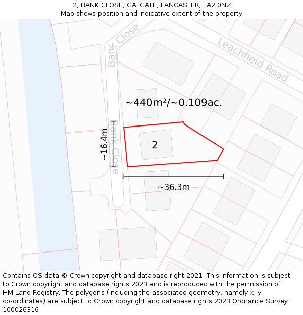 2, BANK CLOSE, GALGATE, LANCASTER, LA2 0NZ: Plot and title map