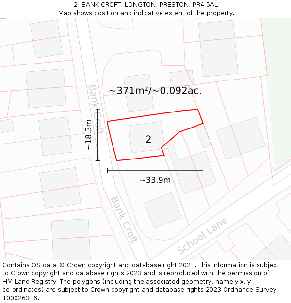 2, BANK CROFT, LONGTON, PRESTON, PR4 5AL: Plot and title map