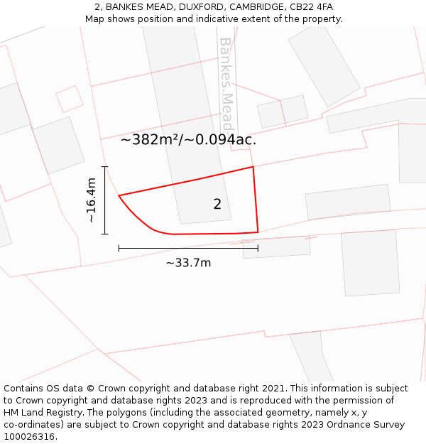 2, BANKES MEAD, DUXFORD, CAMBRIDGE, CB22 4FA: Plot and title map