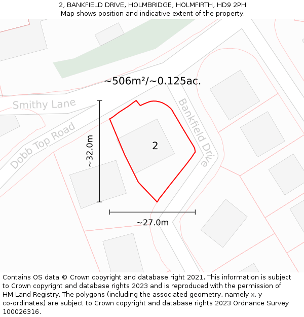 2, BANKFIELD DRIVE, HOLMBRIDGE, HOLMFIRTH, HD9 2PH: Plot and title map