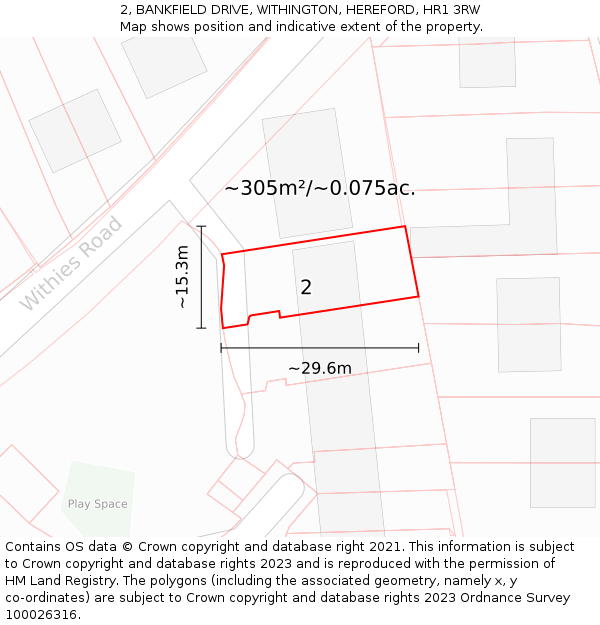 2, BANKFIELD DRIVE, WITHINGTON, HEREFORD, HR1 3RW: Plot and title map