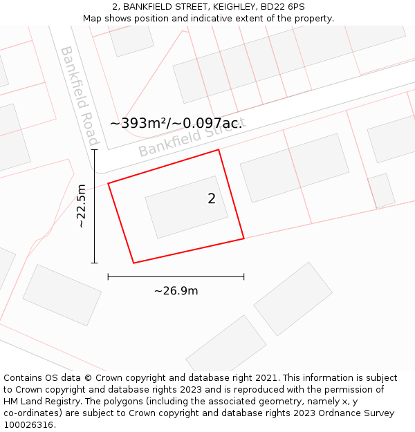 2, BANKFIELD STREET, KEIGHLEY, BD22 6PS: Plot and title map