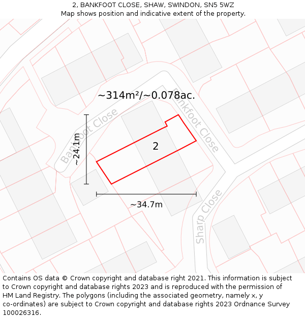 2, BANKFOOT CLOSE, SHAW, SWINDON, SN5 5WZ: Plot and title map