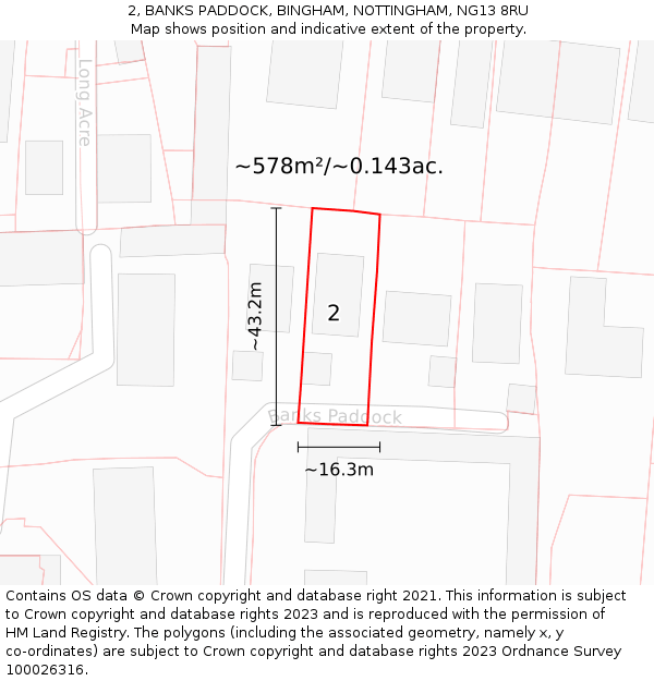 2, BANKS PADDOCK, BINGHAM, NOTTINGHAM, NG13 8RU: Plot and title map