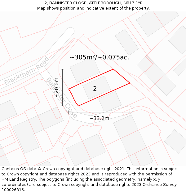 2, BANNISTER CLOSE, ATTLEBOROUGH, NR17 1YP: Plot and title map