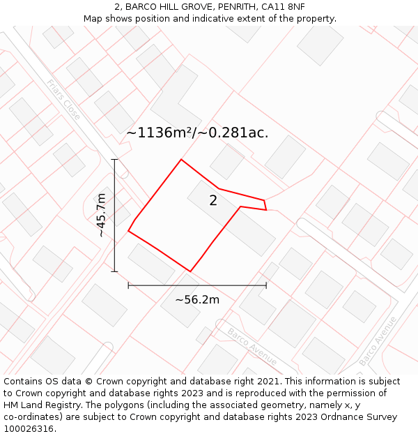 2, BARCO HILL GROVE, PENRITH, CA11 8NF: Plot and title map