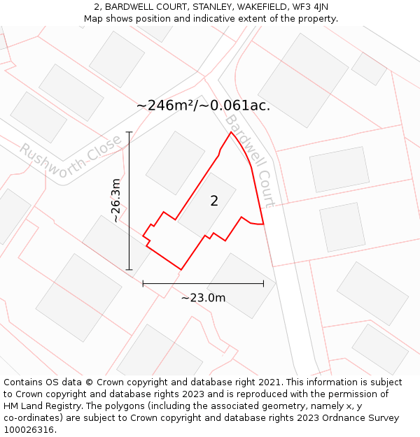 2, BARDWELL COURT, STANLEY, WAKEFIELD, WF3 4JN: Plot and title map