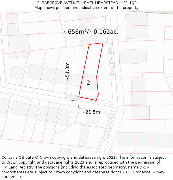 2, BARGROVE AVENUE, HEMEL HEMPSTEAD, HP1 1QP: Plot and title map