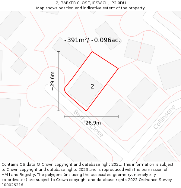 2, BARKER CLOSE, IPSWICH, IP2 0DU: Plot and title map