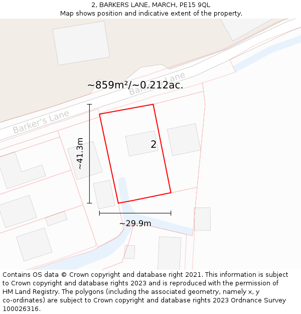 2, BARKERS LANE, MARCH, PE15 9QL: Plot and title map