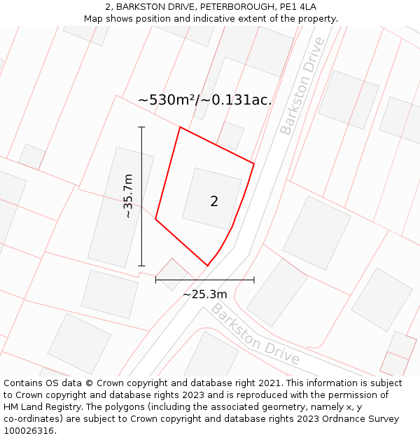 2, BARKSTON DRIVE, PETERBOROUGH, PE1 4LA: Plot and title map