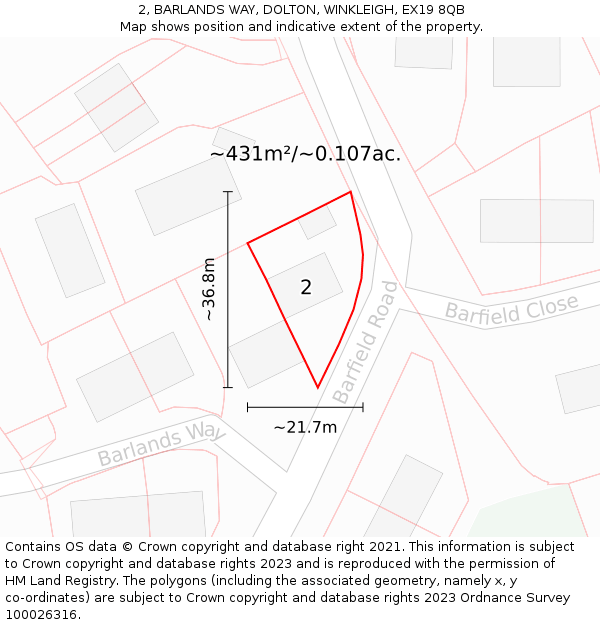 2, BARLANDS WAY, DOLTON, WINKLEIGH, EX19 8QB: Plot and title map