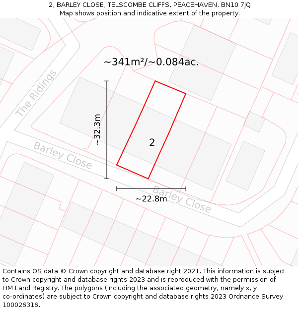 2, BARLEY CLOSE, TELSCOMBE CLIFFS, PEACEHAVEN, BN10 7JQ: Plot and title map