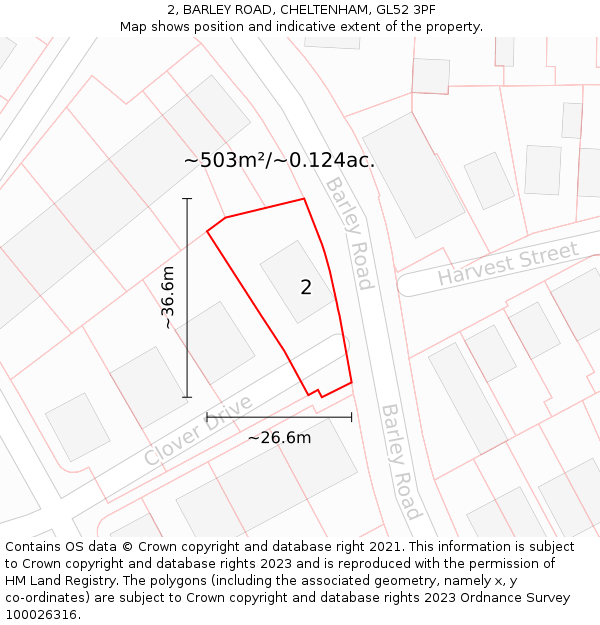 2, BARLEY ROAD, CHELTENHAM, GL52 3PF: Plot and title map