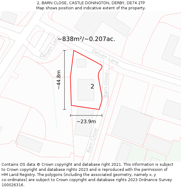 2, BARN CLOSE, CASTLE DONINGTON, DERBY, DE74 2TP: Plot and title map