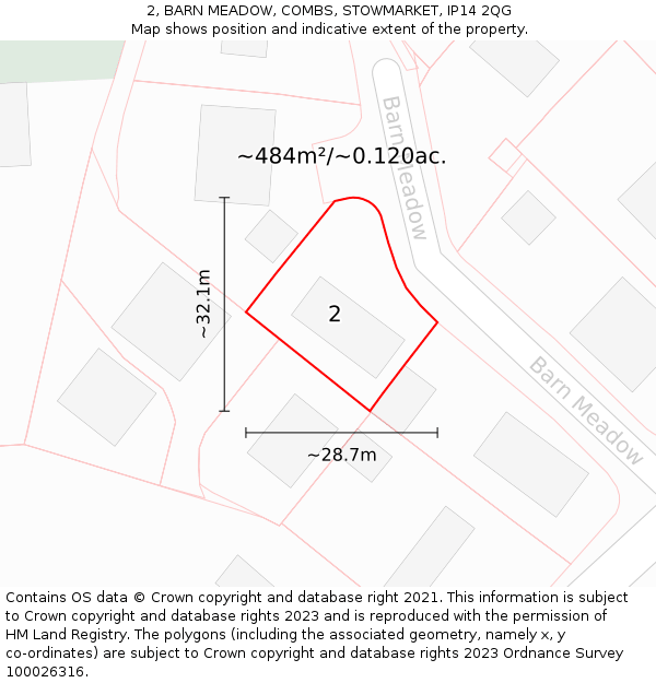 2, BARN MEADOW, COMBS, STOWMARKET, IP14 2QG: Plot and title map