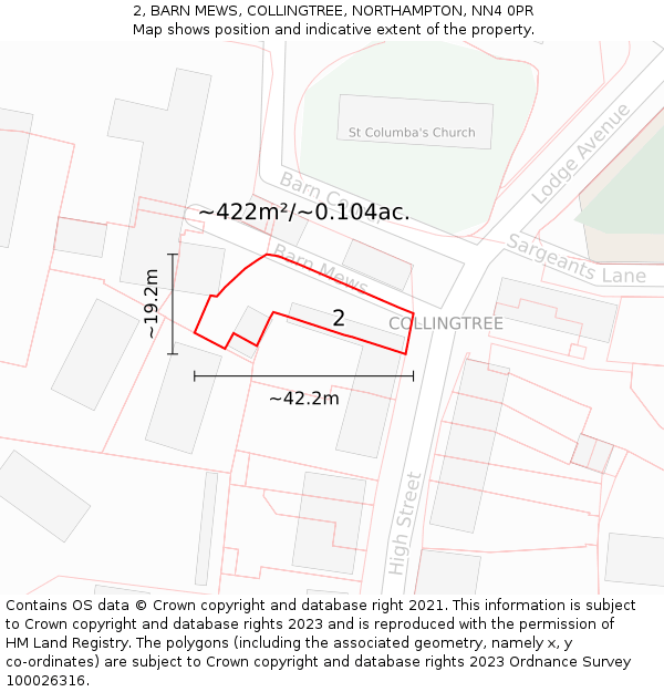 2, BARN MEWS, COLLINGTREE, NORTHAMPTON, NN4 0PR: Plot and title map