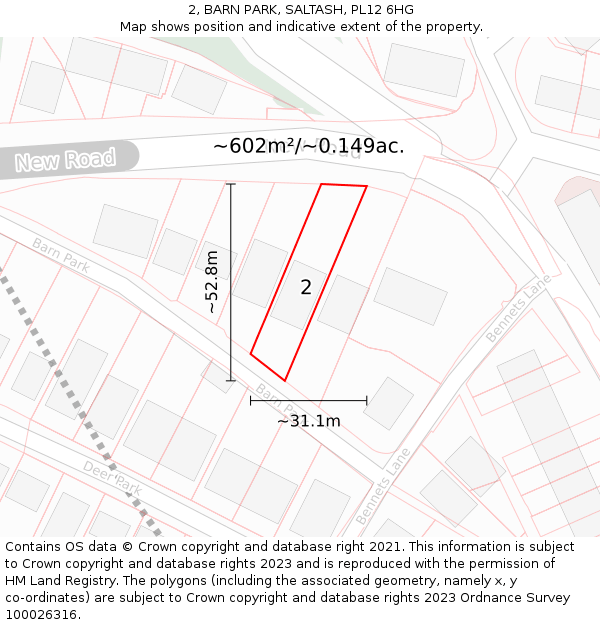 2, BARN PARK, SALTASH, PL12 6HG: Plot and title map