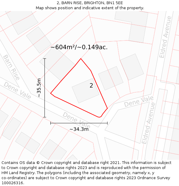 2, BARN RISE, BRIGHTON, BN1 5EE: Plot and title map