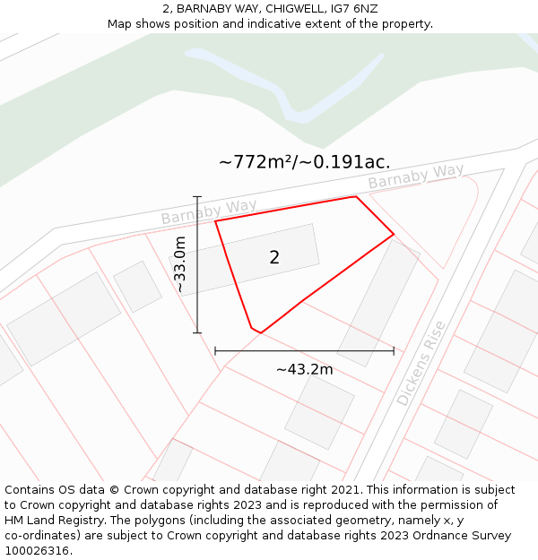 2, BARNABY WAY, CHIGWELL, IG7 6NZ: Plot and title map