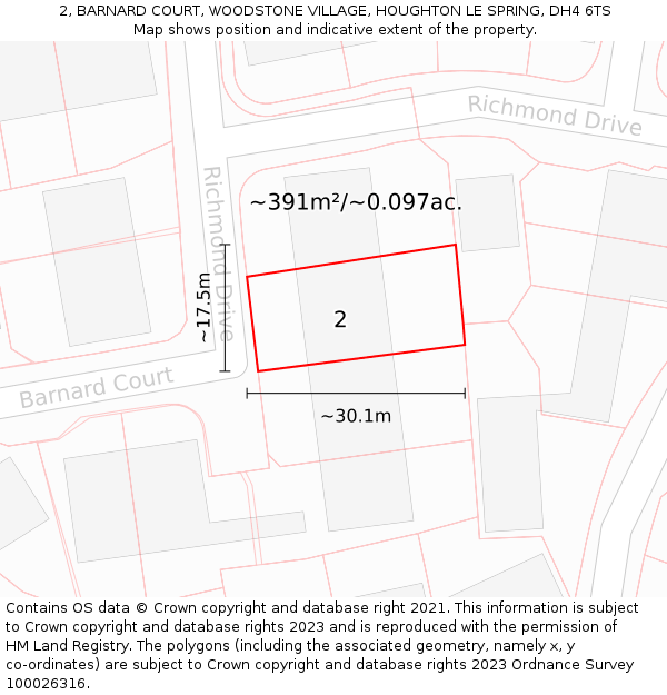 2, BARNARD COURT, WOODSTONE VILLAGE, HOUGHTON LE SPRING, DH4 6TS: Plot and title map