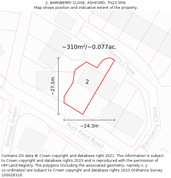 2, BARNBERRY CLOSE, ASHFORD, TN23 5PW: Plot and title map