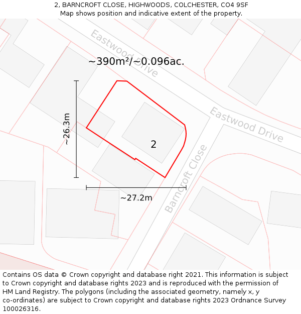 2, BARNCROFT CLOSE, HIGHWOODS, COLCHESTER, CO4 9SF: Plot and title map