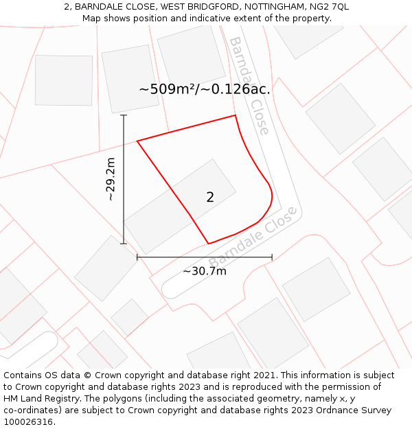 2, BARNDALE CLOSE, WEST BRIDGFORD, NOTTINGHAM, NG2 7QL: Plot and title map