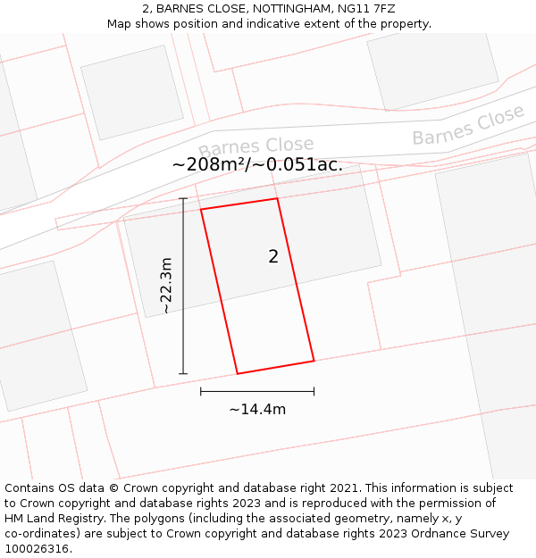 2, BARNES CLOSE, NOTTINGHAM, NG11 7FZ: Plot and title map