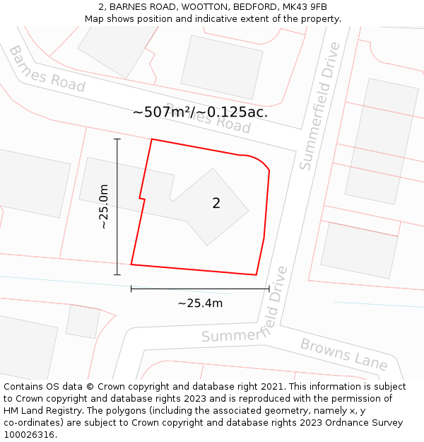2, BARNES ROAD, WOOTTON, BEDFORD, MK43 9FB: Plot and title map
