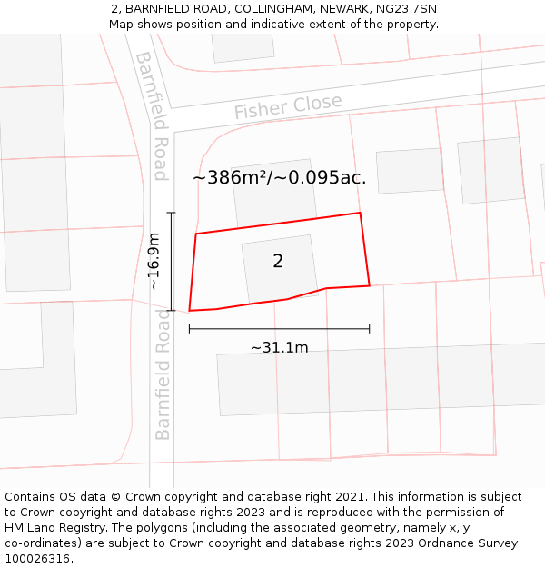 2, BARNFIELD ROAD, COLLINGHAM, NEWARK, NG23 7SN: Plot and title map