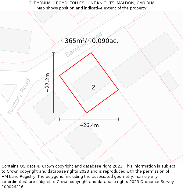 2, BARNHALL ROAD, TOLLESHUNT KNIGHTS, MALDON, CM9 8HA: Plot and title map