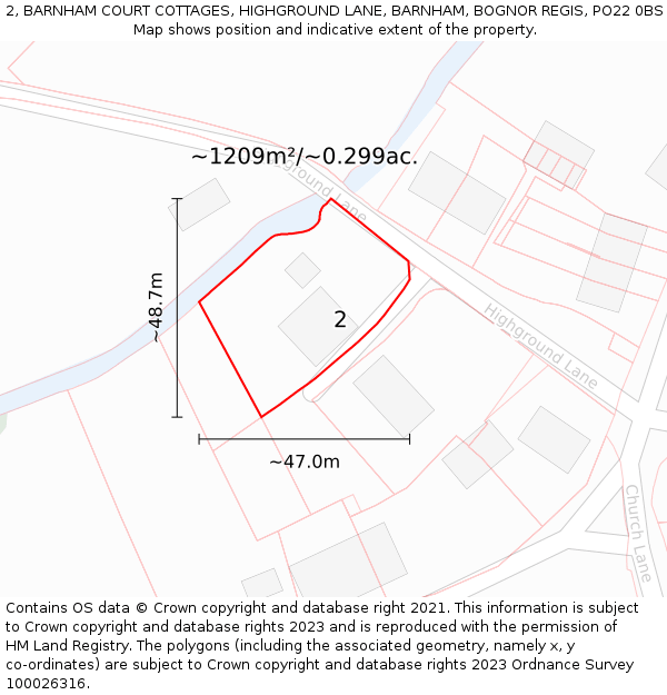 2, BARNHAM COURT COTTAGES, HIGHGROUND LANE, BARNHAM, BOGNOR REGIS, PO22 0BS: Plot and title map