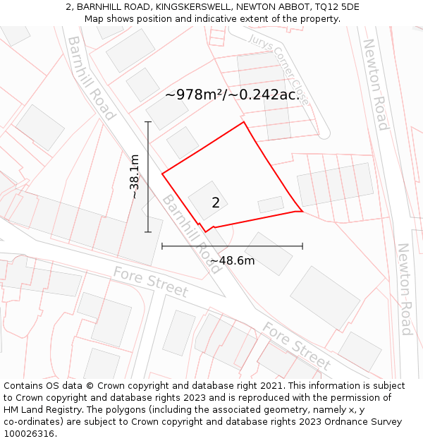 2, BARNHILL ROAD, KINGSKERSWELL, NEWTON ABBOT, TQ12 5DE: Plot and title map