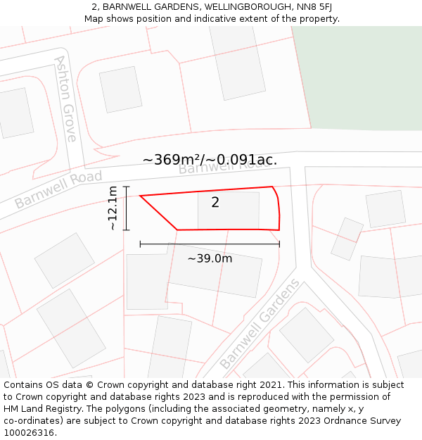 2, BARNWELL GARDENS, WELLINGBOROUGH, NN8 5FJ: Plot and title map