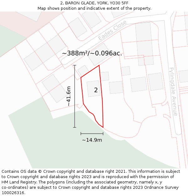 2, BARON GLADE, YORK, YO30 5FF: Plot and title map