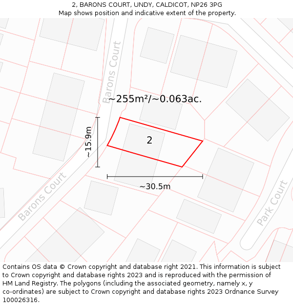 2, BARONS COURT, UNDY, CALDICOT, NP26 3PG: Plot and title map