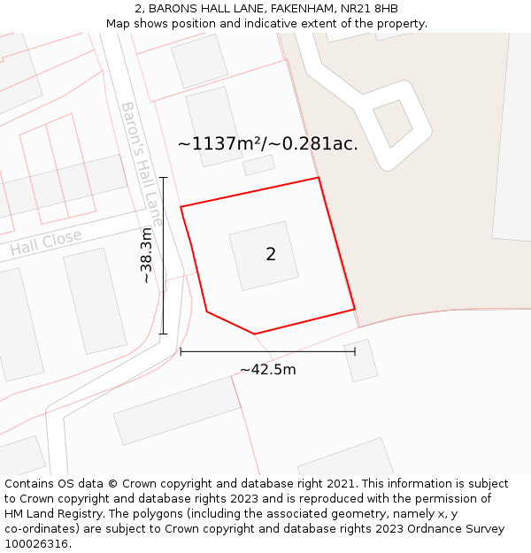 2, BARONS HALL LANE, FAKENHAM, NR21 8HB: Plot and title map