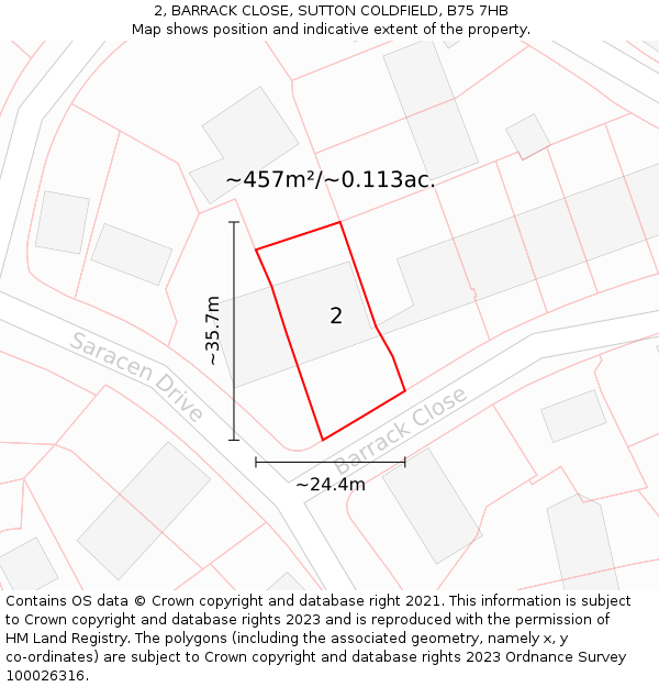 2, BARRACK CLOSE, SUTTON COLDFIELD, B75 7HB: Plot and title map