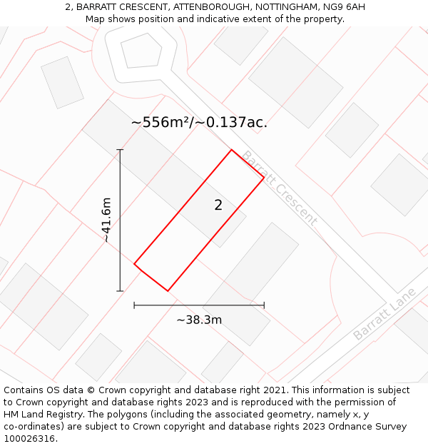 2, BARRATT CRESCENT, ATTENBOROUGH, NOTTINGHAM, NG9 6AH: Plot and title map