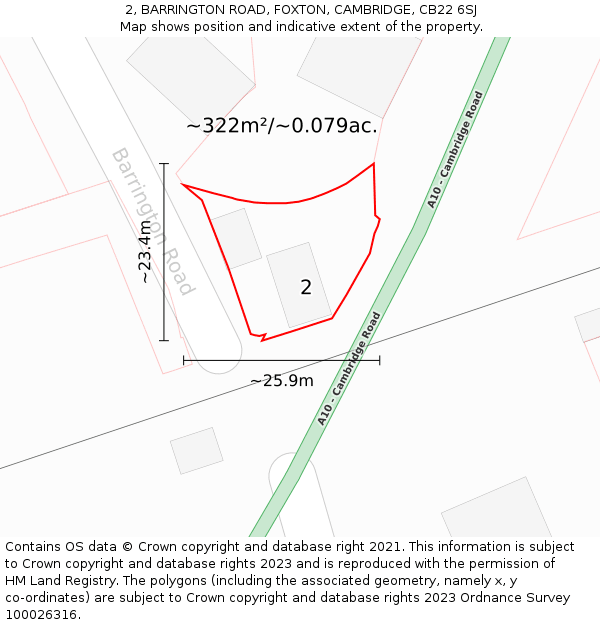 2, BARRINGTON ROAD, FOXTON, CAMBRIDGE, CB22 6SJ: Plot and title map