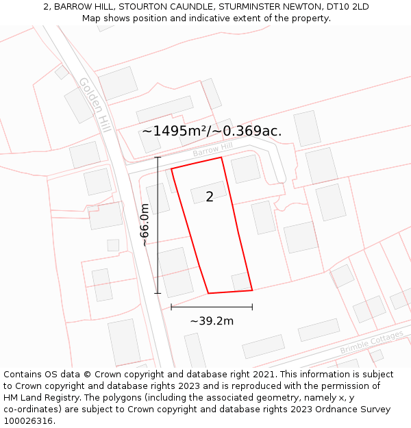 2, BARROW HILL, STOURTON CAUNDLE, STURMINSTER NEWTON, DT10 2LD: Plot and title map