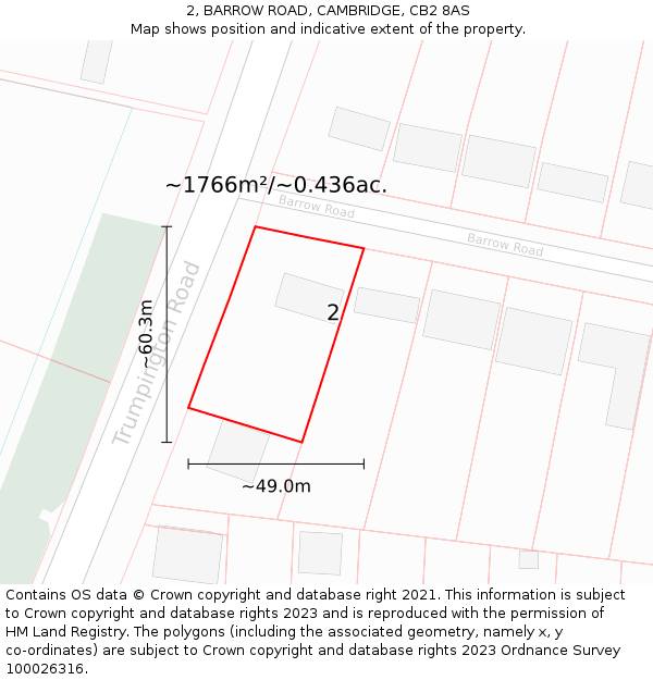 2, BARROW ROAD, CAMBRIDGE, CB2 8AS: Plot and title map